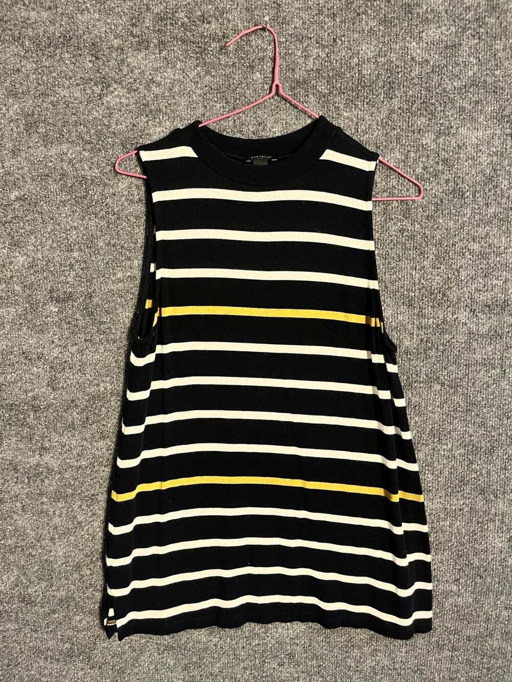 Ann Taylor Striped Tank Top Size S Black White Yellow 003-135
